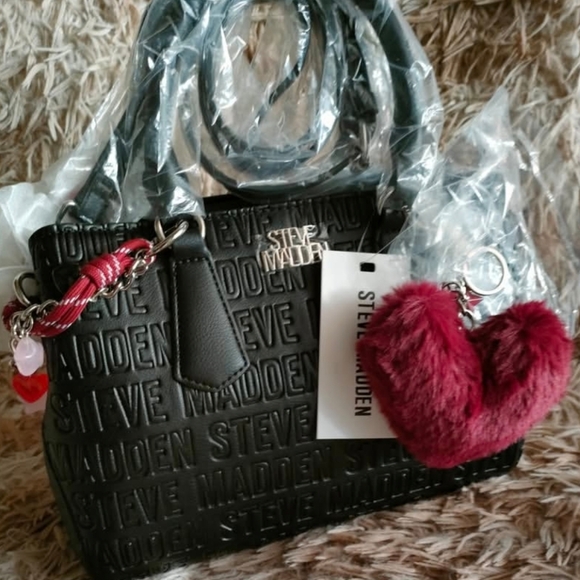 Steve Madden Black Embossed Satchel with Red Charm - Picture 4 of 4